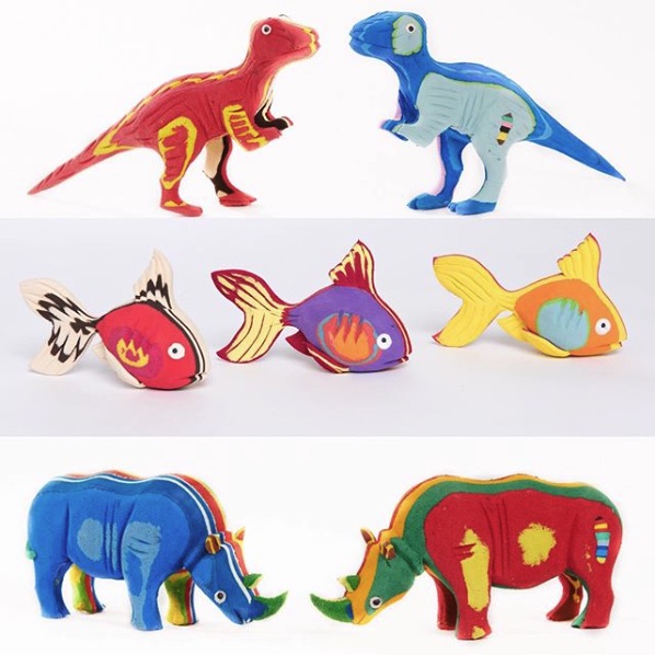 Tierfiguren aus Flip Flops Dinosaurier Fische und Naßhornfiguren